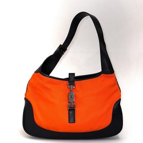 GUCCI Jackie Hobo in Fluorescent Orange Nylon and Black Leather, Silver Finishing