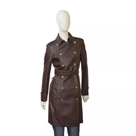 Burberry brown womans mid length leather jacket coat with gold hrdw US 6, IT 40