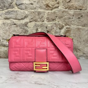 FENDI Large Pink Leather Baguette with Embossed FF Logo