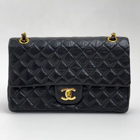CHANEL Classic Double Flap Vintage Bag in Black Leather with Gold Hardware