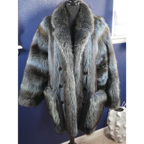 Amazing Christie Brothers Unisex Blue Dyed Raccoon Fur Coat Jacket Men's Women's
