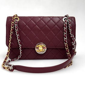 CHANEL Classic Single Flap Bag in Bordeaux Leather with Two-Tone Gold and Silver Finishing