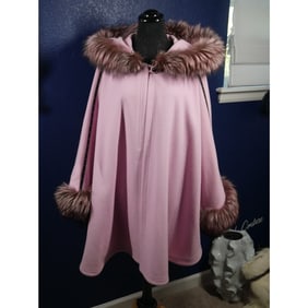 Gorgeous St. John Pink Cape with Pink Dyed Silver Fox Trim Cape Coat Jacket