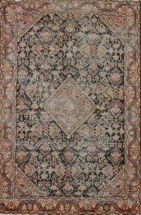 Antique Geometric Mahal Persian Rug 4x7: Title: Antique Geometric Mahal Persian Rug 4x7 Description:A Beautiful Genuine Iran ( Persia ) Mahal rug is Hand Knotted by skillful weavers in Iran ( Persia ) with