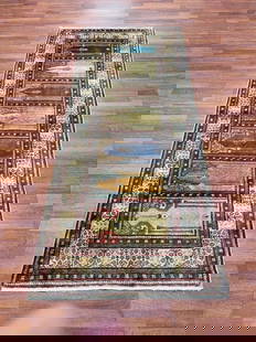 Antique Turkish Saf Silk Kaysari Rug-4946: Title: Antique Turkish Saf Silk Kaysari Rug-4946 Description:Very unusual antique Turkish Saf prayer rug with seven prayer section,size 2 ft. 10 inches by 7 ft. 2 inches, circa 1930, excellent conditi