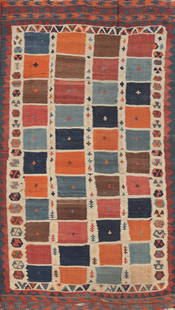 Antique Vegetable Dye Kilim Qashqai Persian Rug 4x8: Title: Antique Vegetable Dye Kilim Qashqai Persian Rug 4x8 Description:A Beautiful Genuine Iran ( Persia ) Kilim (Qashqai) rug is Hand Woven by skillful weavers in Iran ( Persia ) with