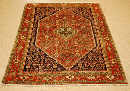 Persian BIJAR RUG 4'x5'4": Title: Persian BIJAR RUG 4'x5'4" Description:OLD,ANTIQUE HIGHLY DETAILED CLASSIC VILLAGE WOVEN Persian BIJAR ORIENTAL RUG with exact size of 4' x 5' 4" ...Beautiful Pale Green center medallion with al