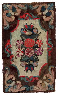 Handmade antique American Hooked rug 2' x 3.5' (63cm x 107cm) 1880s: Title: Handmade antique American Hooked rug 2' x 3.5' (63cm x 107cm) 1880s Origin:USA Dimension: 2' x 3.5' (63cm x 107cm) Materials:wool Year:1880s Description:Handmade antique American Hooked rug in
