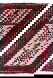 Handmade antique Afghan Baluch prayer rug 2.8' x 4.2' (86cm x 129cm) 1910s: Title: Handmade antique Afghan Baluch prayer rug 2.8' x 4.2' (86cm x 129cm) 1910s Origin:Afghanistan Dimension: 2.8' x 4.2' (86cm x 129cm) Materials:wool Year:1910s Description:Handmade antique Afghan