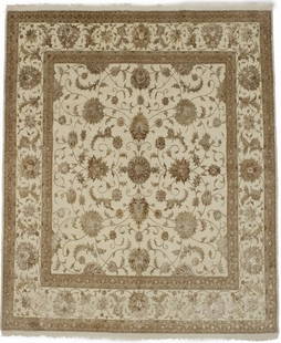 Beige Floral 6X7 Indo-Tabriz Oriental Rug: Title: Beige Floral 6X7 Indo-Tabriz Oriental Rug Description:Hand Knotted Indian rug made with vegetable dyes (fine wool pile and cotton foundation), exceptional knot count, and alluring ancient desig