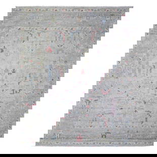 Goose Gray, Afghan Angora Oushak Soft Wool Hand Knotted Oriental Rug: Title: Goose Gray, Afghan Angora Oushak Soft Wool Hand Knotted Oriental Rug Description: This is a truly genuine one-of-a-kind. It has been Knotted for months and months in the centuries-old weaving c