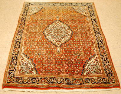 Persian BIJAR RUG 3'10" x 5'8": Title: Persian BIJAR RUG 3'10" x 5'8" Description:OLD,ANTIQUE HIGHLY DETAILED HIGH KPSI_KORK WOOL Persain BIJAR ORIENTAL RUG CLASSIC VILLAGE WOVEN.....Rust Red field................Kork wool woven on