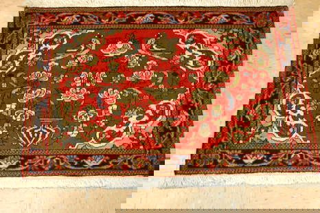 Persian BIJAR RUG,1'11 x 2'11": Title: Persian BIJAR RUG,1'11 x 2'11" Description:OLD,ANTIQUE HIGHLY DETAILED FINE VILLAGE WOVEN KORK WOOL_HIGH KPSI WOVEN Persian BIJAR ORIENTAL RUG.........Highly detailed birds design pattern surro