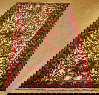 Persian HERIZ RUNNER 2'10" x 6'1": Title: Persian HERIZ RUNNER 2'10" x 6'1" Description:OLD,ANTIQUE Persian HERIZ GHARAJE ORIENTAL RUG RUNNER...Geometric design very colorful with wool woven on cotton foundation and a rare size of 2'10