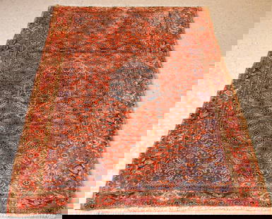 Persian BIJAR RUG 3'8" x 5'4": Title: Persian BIJAR RUG 3'8" x 5'4" Description:OLD,ANTIQUE HIGHLY DETAILED HIGH KPSI_KORK WOOL Persian BIJAR ORIENTAL RUG CLASSIC VILLAGE WOVEN......... Red and Blue field................Kork wool w