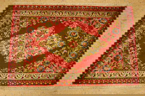 Persian QUME RUG 2x3: Title: Persian QUME RUG 2x3 Description:OLD,ANTIQUE HIGHLY DETAILED FINE KORK WOOL_HIGH KPSI_SILK ACCENTS Persian QUME ORIENTAL RUG Circa with exact size of 2' x 3' Detailed floral design delicately w