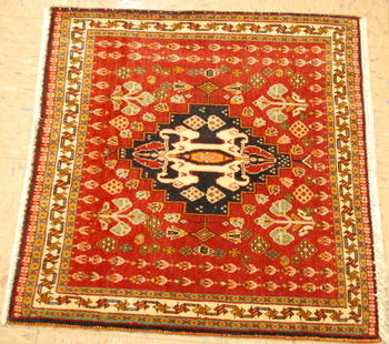 Persian SHIRAZ Rug2'1"x2'1": Title: Persian SHIRAZ Rug2'1"x2'1" Description:OLD,Detailed persian shiraz qashkai afshar ORIENTAL rug circa GREAT design,, SQUARE exact size of 2'1" x 2'1" wool woven on wool foundation with wool wef