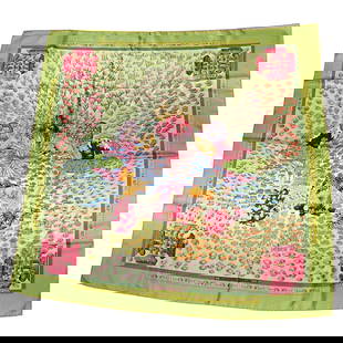 Authentic RARE! Hermes Key Lime Green Rencontre Oceane Vintage 90cm Silk Scarf: The Herm&#232;s Key Lime Green Rencontre Oceane Vintage 90cm Silk Scarf is a vibrant, ocean-themed accessory. Featuring intricate marine life motifs in bold colors against a refreshing lime green back
