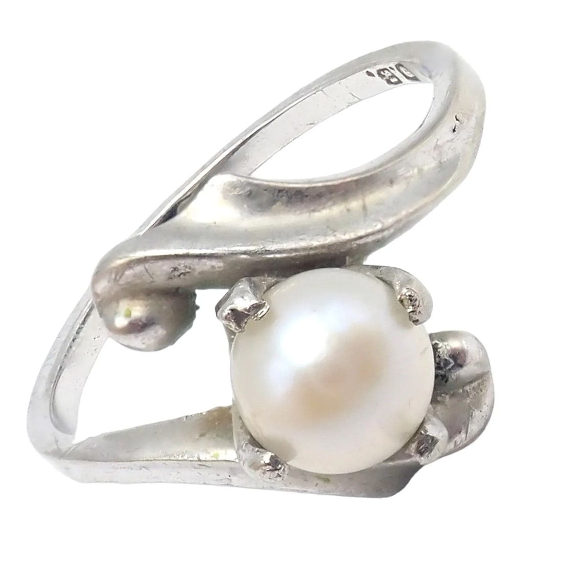 Vintage Estate 10k White Gold Pearl DB Dawkins Benny Ring sz 6.5 (1 of 4)