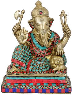 8" Relaxing Ganesha Brass Statue with Inlay Work | Handmade | Made in India: Title: 8" Relaxing Ganesha Brass Statue with Inlay Work | Handmade | Made in India Description: Brass Statue With Inlay Work Height: 8.7 inch Width: 4.5 inch Depth: 7.2 inch Weight: 4 kg Reserve: $243