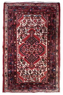 Handmade Vintage Persian Hamadan Rug 2.5' x 4' (77cm x 124cm), 1970s: Title: Handmade Vintage Persian Hamadan Rug 2.5' x 4' (77cm x 124cm), 1970s Origin:Middle East Dimension: 2.5' x 4' (77cm x 124cm) Materials:wool Year:1970s Description:Discover the timeless allure of