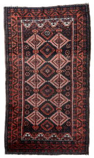 Handmade antique Afghan Baluch rug 2.9' x 5.9' (102cm x 181cm) 1920s: Title: Handmade antique Afghan Baluch rug 2.9' x 5.9' (102cm x 181cm) 1920s Origin:Afghanistan Dimension: 2.9' x 5.9' (102cm x 181cm) Materials:wool Year:1920s Description:Handmade antique Afghan Balu