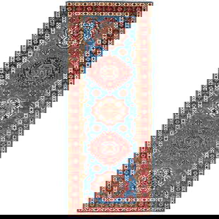Navajio Bay Blue Wool Hand Knotted Special Kazak Runner Oriental Rug: Title: Navajio Bay Blue Wool Hand Knotted Special Kazak Runner Oriental Rug Description: This is a truly genuine one-of-a-kind. It has been Knotted for months and months in the centuries-old weaving c