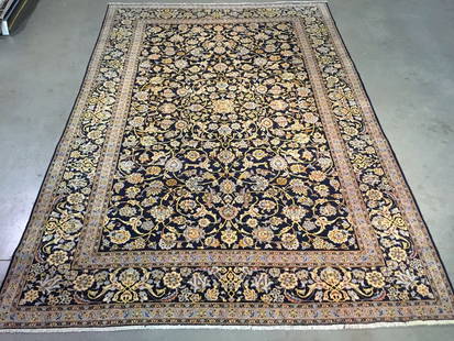 MAGNIFICENT AUTHENTIC PERSIAN KASHAN RUG 8'.10"X12'.8": Title:MAGNIFICENT AUTHENTIC PERSIAN KASHAN RUG 8'.10"X12'.8" Description:8'.10"X12'.8" Beatutiful , Authentic Timeless Persian Kashan rug, , 100% natural Veggie Dyes Wool pile in deep Navy and hughs o