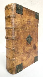 1745 SWISS BIBLE in GERMAN antique PIGSKIN BOUND FOLIO w/METAL FITTINGS & CLASPS: Biblia das ist: Alle Bücher der ganzen Heiligen Schrift des Alten und Neuen Testaments. (Biblia, that is: All the books of the entire Holy Scripture of the Old and New Testaments) 3 parts in 1 vo