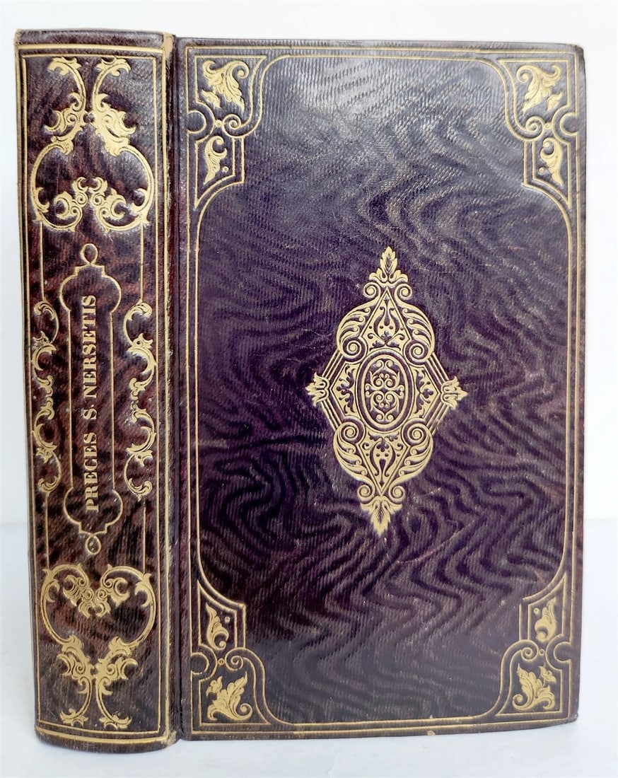 1837 ARMENIAN PATRIARCH PRAYERS 24 LANGUAGES antique FINE GILT MOROCCO BINDING: Preces Sancti Nersetis Clajensis Armeniorum viginti quatuor linguis editae. Venice, Insula S. Lazari ; 1837 3 leaves, 434 pages with engraved portrait as frontispiece, gilt edges, richly gold-stamped 