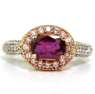 2.78CT NATURAL FINE PURPLE RED RUBY DIAMOND RING 14KT G/VS+: ONLY MAGNIFICENT JEWELS Modern & Delicate 1.48Ct. Natural fine Ruby Clean clarity Transparent with purple - red tone Fully faceted 8 X 5.4mm 1.30ct. diamonds G-color, Vs-2 clarity. Full cuts. Ring is
