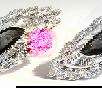 Ballerina Cocktail Cluster No Heat Ruby Diamond Ring 4.58ct. 18 Karat: Ballerina Highness. 1.53ct. Natural GIA Certified Ruby Cocktail Cluster Ring GIA Certified Report ID: 2191271127 7.50 X 7.32 X 2.58mm Cushion Cut, Transparent No Heat, No Enhancement 1.05ct. Baguette
