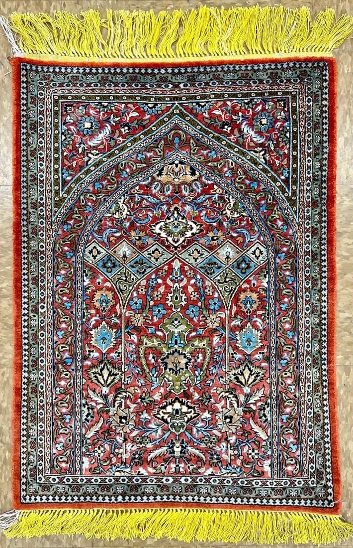 Persian Silk Qum Hand Knotted Oriental Area Rug 1'9" x 2'6" (1 of 9)