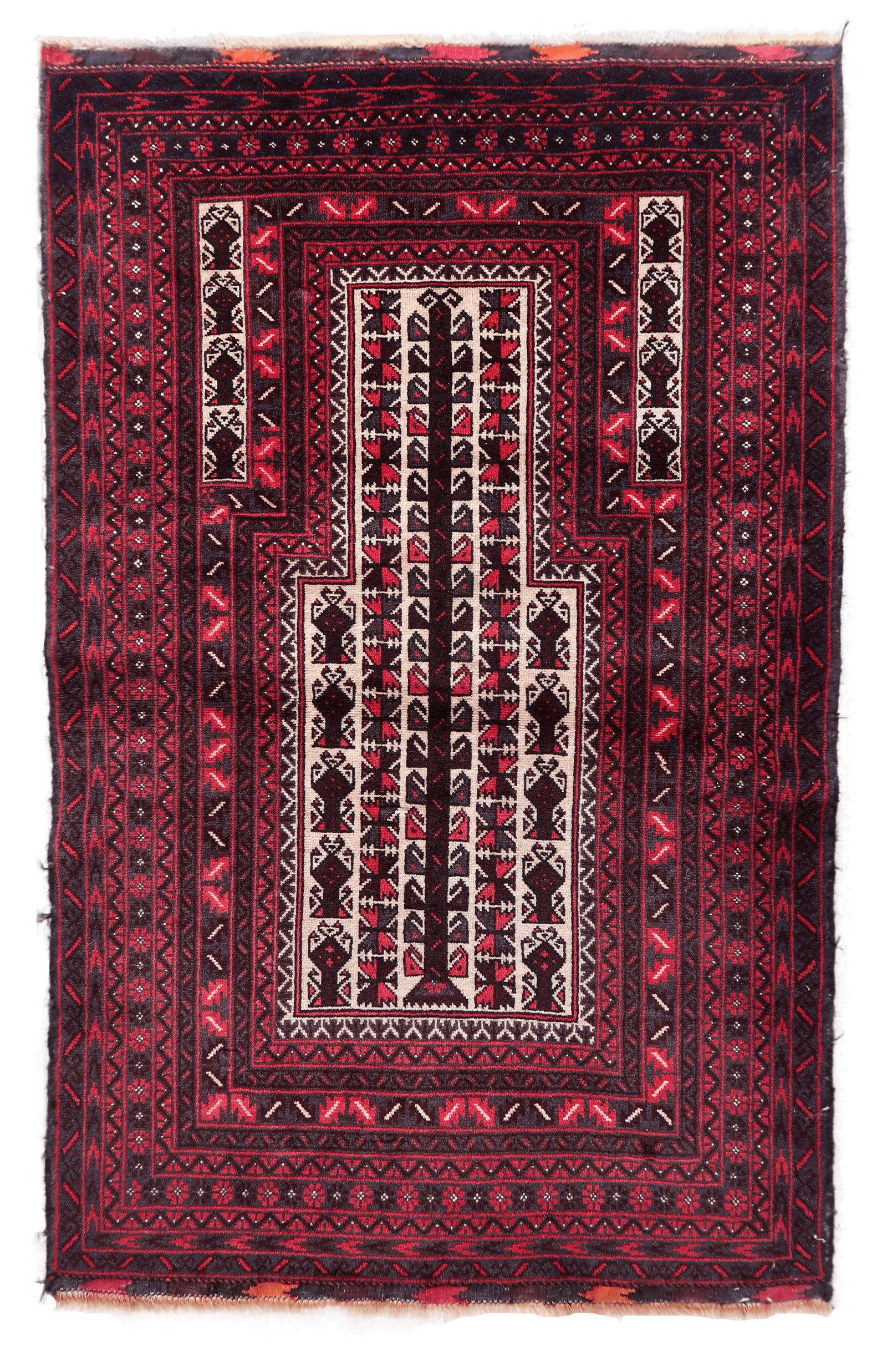Handmade Vintage Afghan Baluch Prayer Rug 2.6' x 4.5' (80cm x 140cm), 1960s (1 of 10)