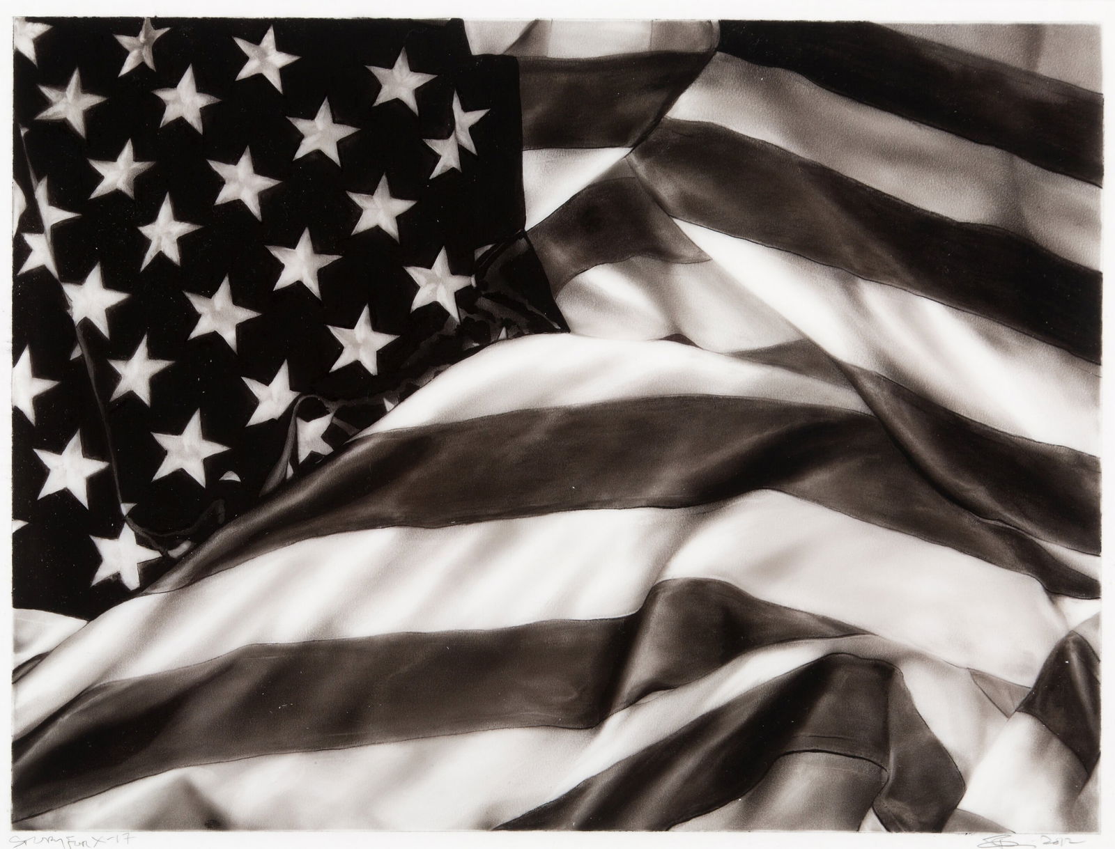 Robert Longo 'Study of American Flag' Print: Description: Robert Longo 'Study of American Flag' Print measuring at 15.75x21 inches Date: 1953 Material: Matte Art Paper Additional Information: Possible Reproduction/Printed Later Reserve: $60.00 S