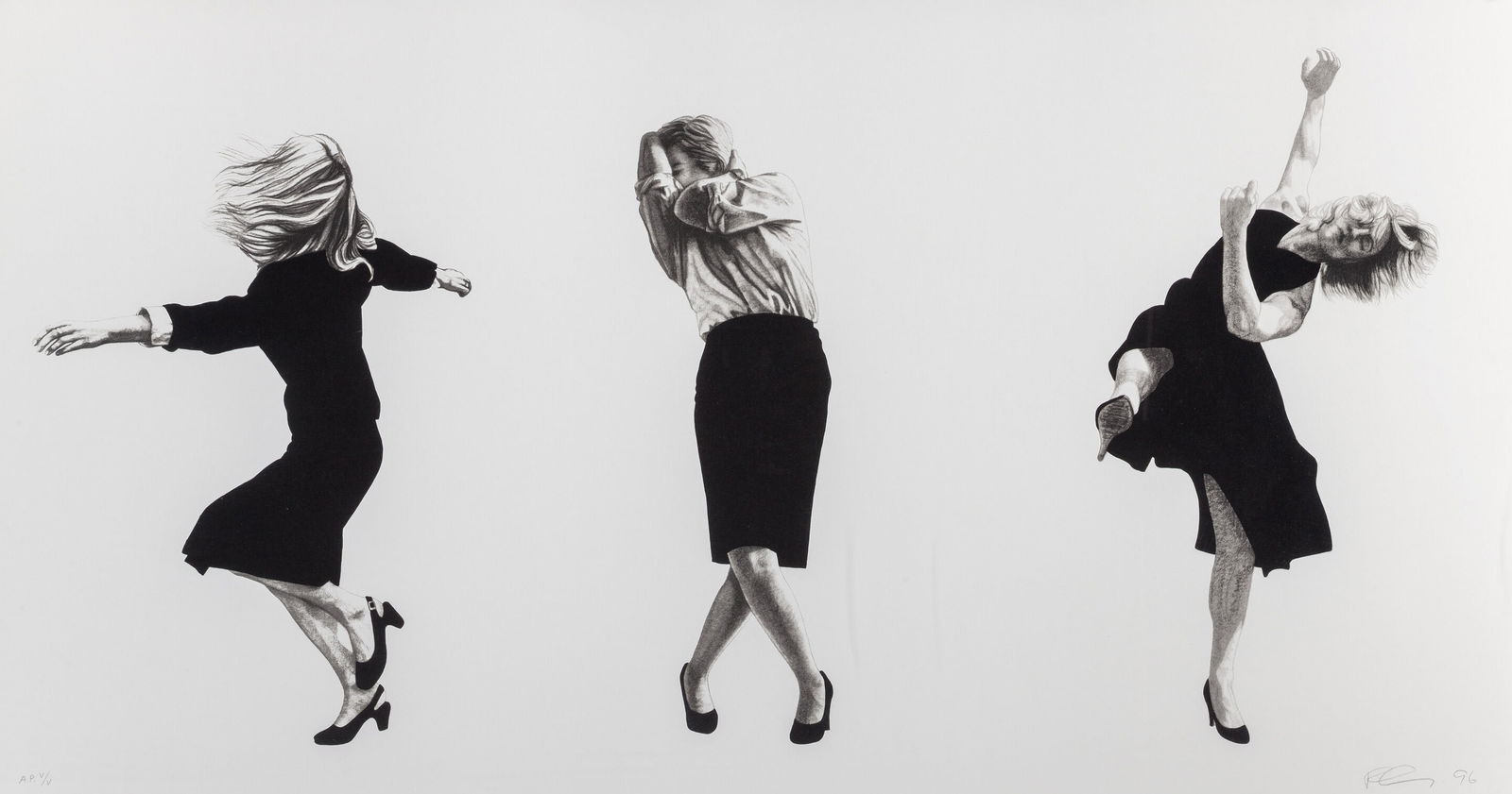 Robert Longo 'Dancing trio' Print: Description: Robert Longo 'Dancing trio' Print measuring at 18x37 inches Date: 1996 Material: Matte Art Paper Additional Information: Possible Reproduction/Printed Later Reserve: $60.00 Shipping: Dome