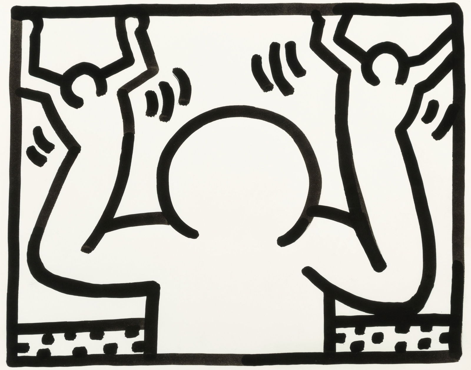 Keith haring Pop Man with Puppets for Hands Print: Description: Keith haring Pop Man with Puppets for Hands Print measuring at 11x14 inches Date: 1985 Material: Matte Art Paper Additional Information: Possible Reproduction/Printed Later Reserve: $50.0