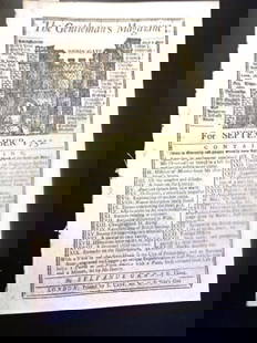 1752 Magazine Engraving State House of Philadelphia: The September 1752 issue of The Gentleman's Magazine printed at London by Sylvanus Urban and E. Cave. 46 pages and one engraving of "The State House in the City of Philadelphia". Also engraving of her