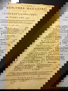 1793 New York Magazine Rights of Women: The February issue of "The New-York Magazine" printed by Thomas and James Swords, 1793. Interesting content although lacking five leaves and the engraving.,Complete essays: vindication of the Rights o