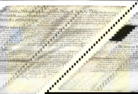 1788 Beautifully Penned English Vellum Frank Pledge: A beautifully penned English manuscript on vellum being a Frank Pledge for the manor of Edmonton in Middlesex, greater London dated 1788 before Sarah Tesmaker, Widow and Lady of the manor for a John B