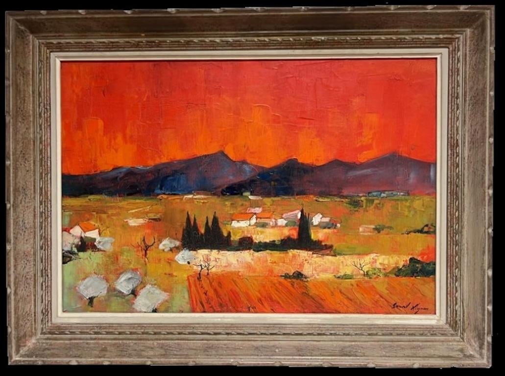 1960s French Large Modernist Signed Oil Painting Sun Scorched Provence Landscape 1960's (1 of 17)