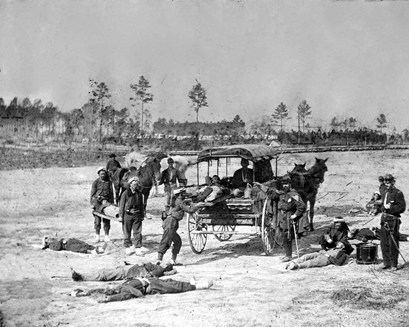 1861, Civil War Ambulance Corps. Removing Wounded From The Field (1 of 1)