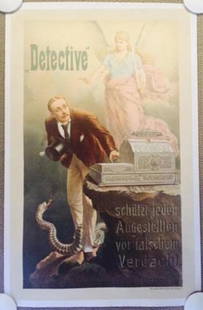 Detective (1900) German Advertising Poster LB: Detective (1900) German Advertising Poster LB, Please refer to the attached photos to determine the condition of this original vintage item. Note: LB means Linen Backed. Ready for you to frame! Reserv