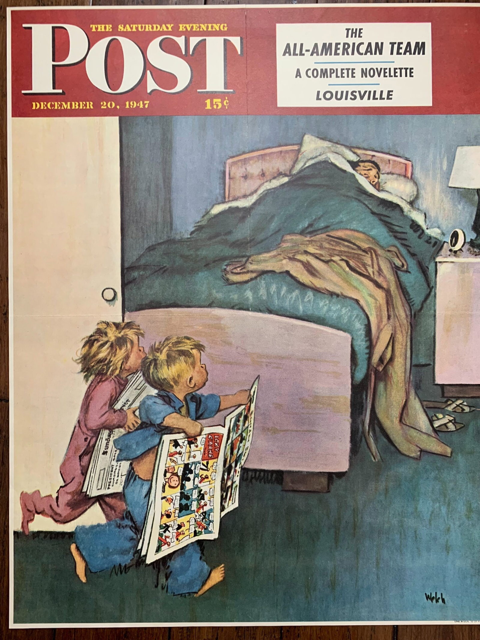 22x28 1947 Newstand Poster Saturday Evening Post - Art By Jack Welch sunday Funnies: 22x28 1947 Newstand Poster Saturday Evening Post - Art By Jack Welch sunday Funnies, Please refer to the attached photos to determine the condition of this original vintage item. Note: LB means Linen