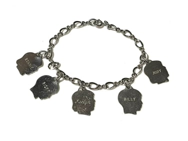 Vintage Mother's Charm Bracelet with Children Boy and Girl Charms