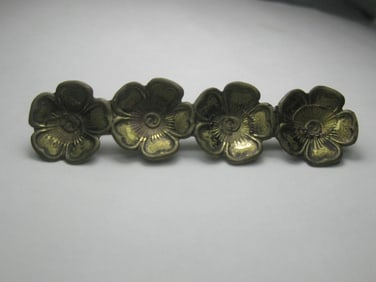 Vintage Victorian Brass Floral Bar Brooch, C-Clasp