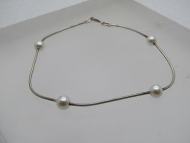 Vintage Sterling Faux Pearl Bracelet, 7.5", 1970's-1980's