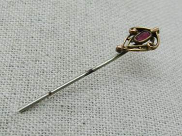 Art Deco 10kt GF Stick Pin, Red Stone, 1920s-1930's, Signed PSCO