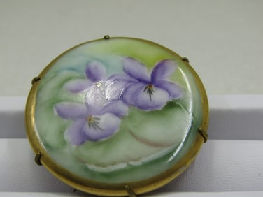 Victorian Painted Orchid Came Styleo Brooch, C-Clasp