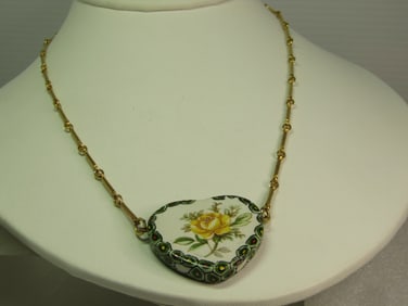 Vintage Yellow Rose Heart Necklace, Bar Link, 20", 1960's-1970's